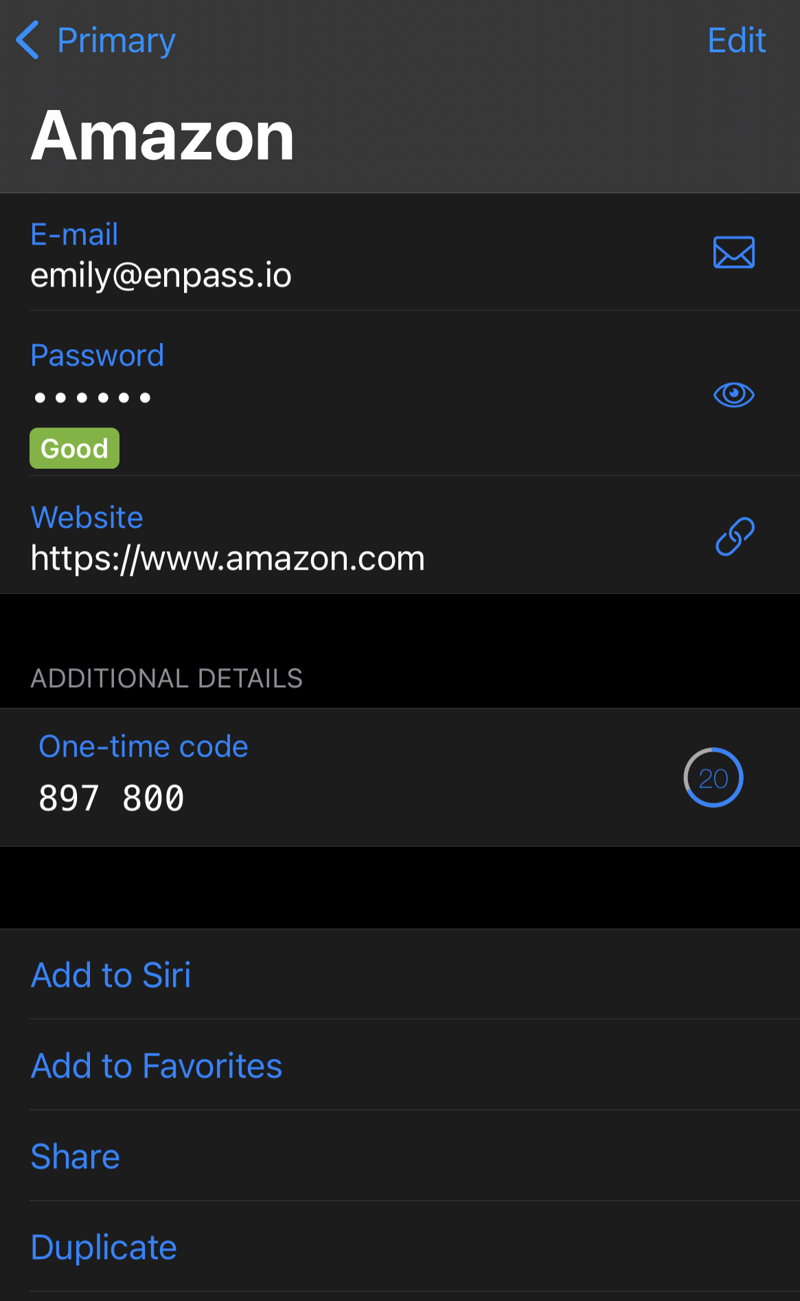 Create a duplicate Item in Enpass